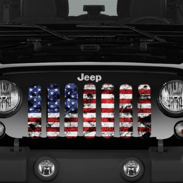 Red, White, & Blue Dirty Rustic American Flag Jeep Grille Insert