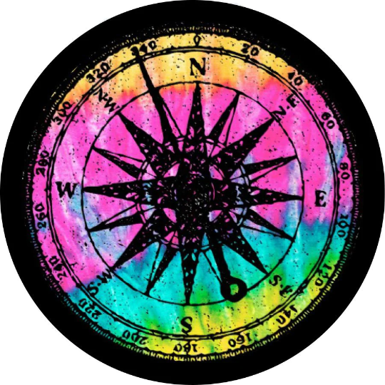 Distressed Rainbow Compass Spare Tire Cover for Jeep, Bronco, RV, Van, Campers, & More