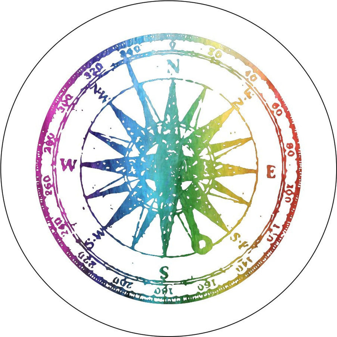 Distressed Rainbow Compass Tie-Dye Spare TIre Cover For Broncos, Campers, RV, Jeep, & More