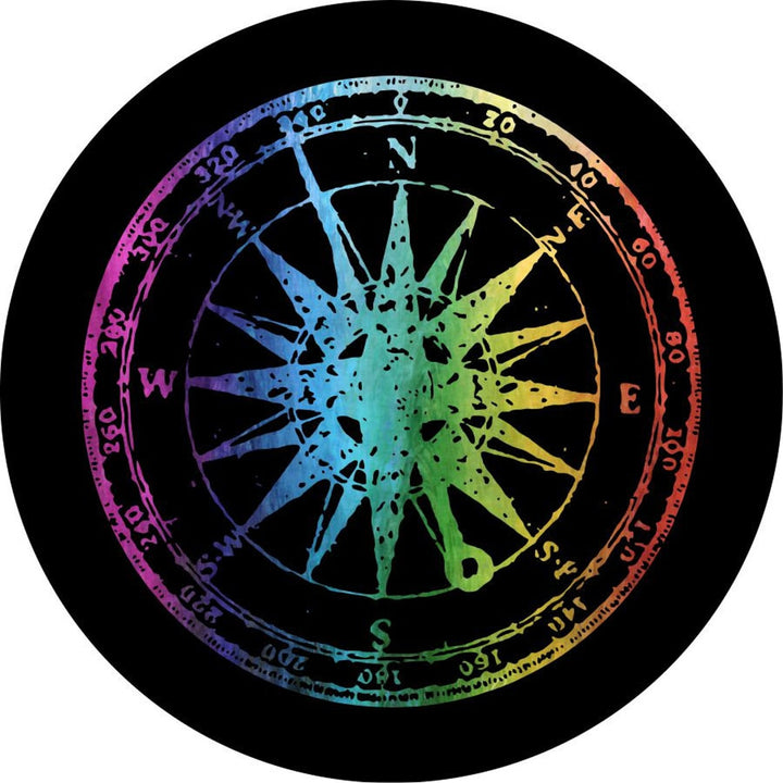 Distressed Rainbow Compass Tie-Dye Spare TIre Cover For Broncos, Campers, RV, Jeep, & More