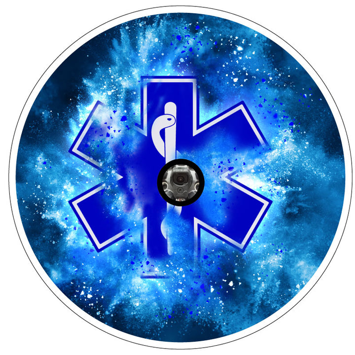 Paramedic Insignia - Blue Explosion Spare Tire Cover for Jeep, RV, camper, Bronco