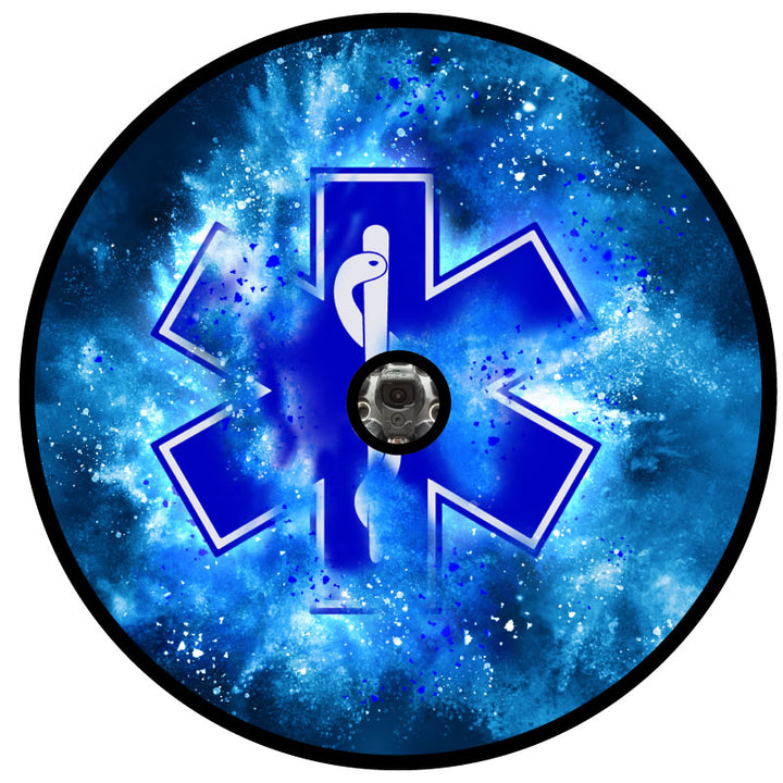 Paramedic Insignia - Blue Explosion Spare Tire Cover for Jeep, RV, camper, Bronco