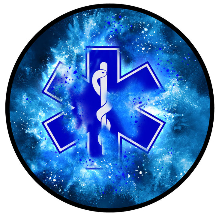 Paramedic Insignia - Blue Explosion Spare Tire Cover for Jeep, RV, camper, Bronco