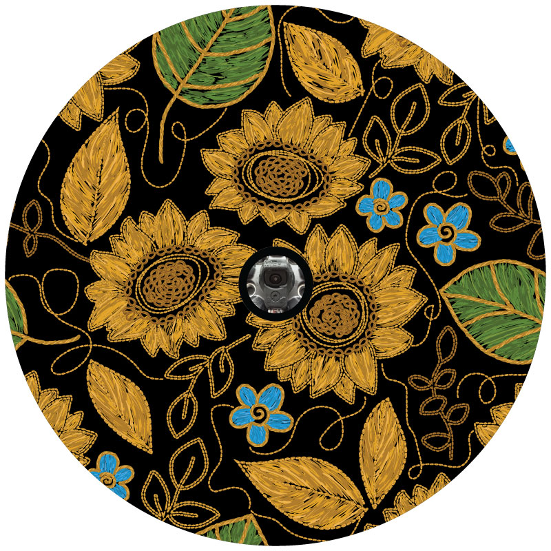 Faux Embroidered Sunflower Spare Tire Cover Design for Jeep, Bronco, Camper, RV, Vans, Trailers