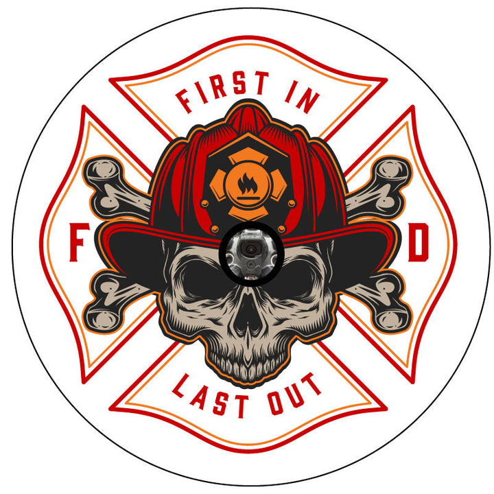 Firefighter Skull Spare Tire Cover for Jeep, RV, Camper, Bronco & More