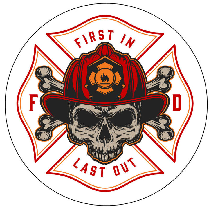 Firefighter Skull Spare Tire Cover for Jeep, RV, Camper, Bronco & More