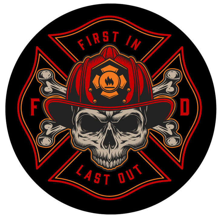 Firefighter Skull Spare Tire Cover for Jeep, RV, Camper, Bronco & More