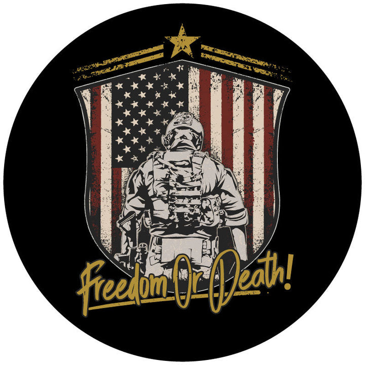 Freedom or Death Soldier + American Flag Spare Tire Cover