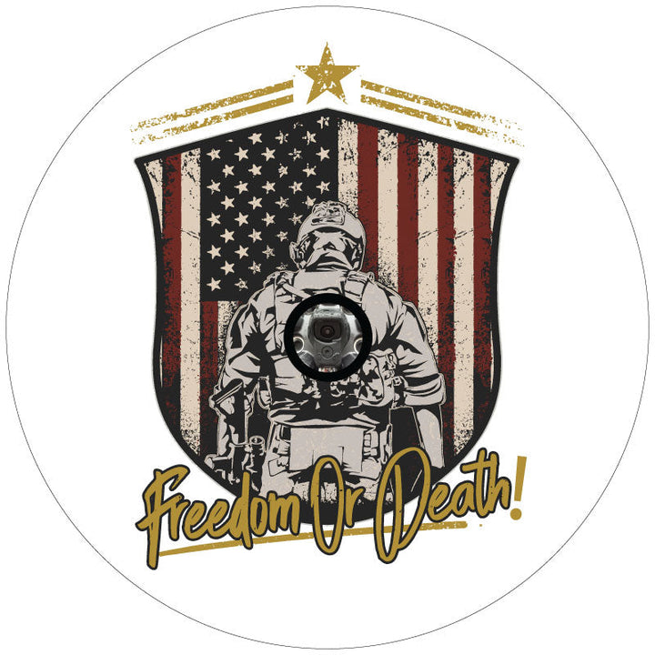 Freedom or Death Soldier + American Flag Spare Tire Cover