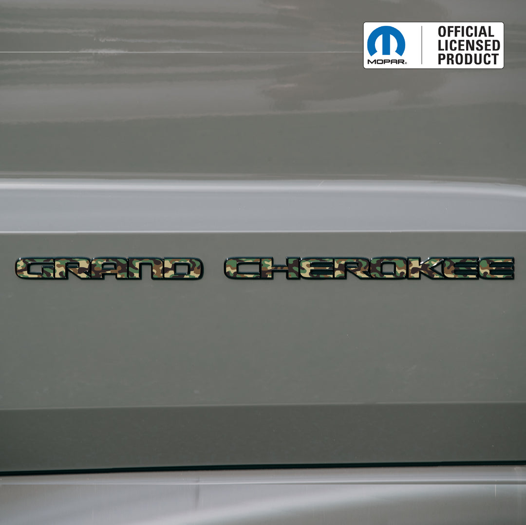 GRAND CHEROKEE Door Emblem Overlay Decals – Camo Print | Fits 2017–2022 Jeep Grand Cherokee WK2