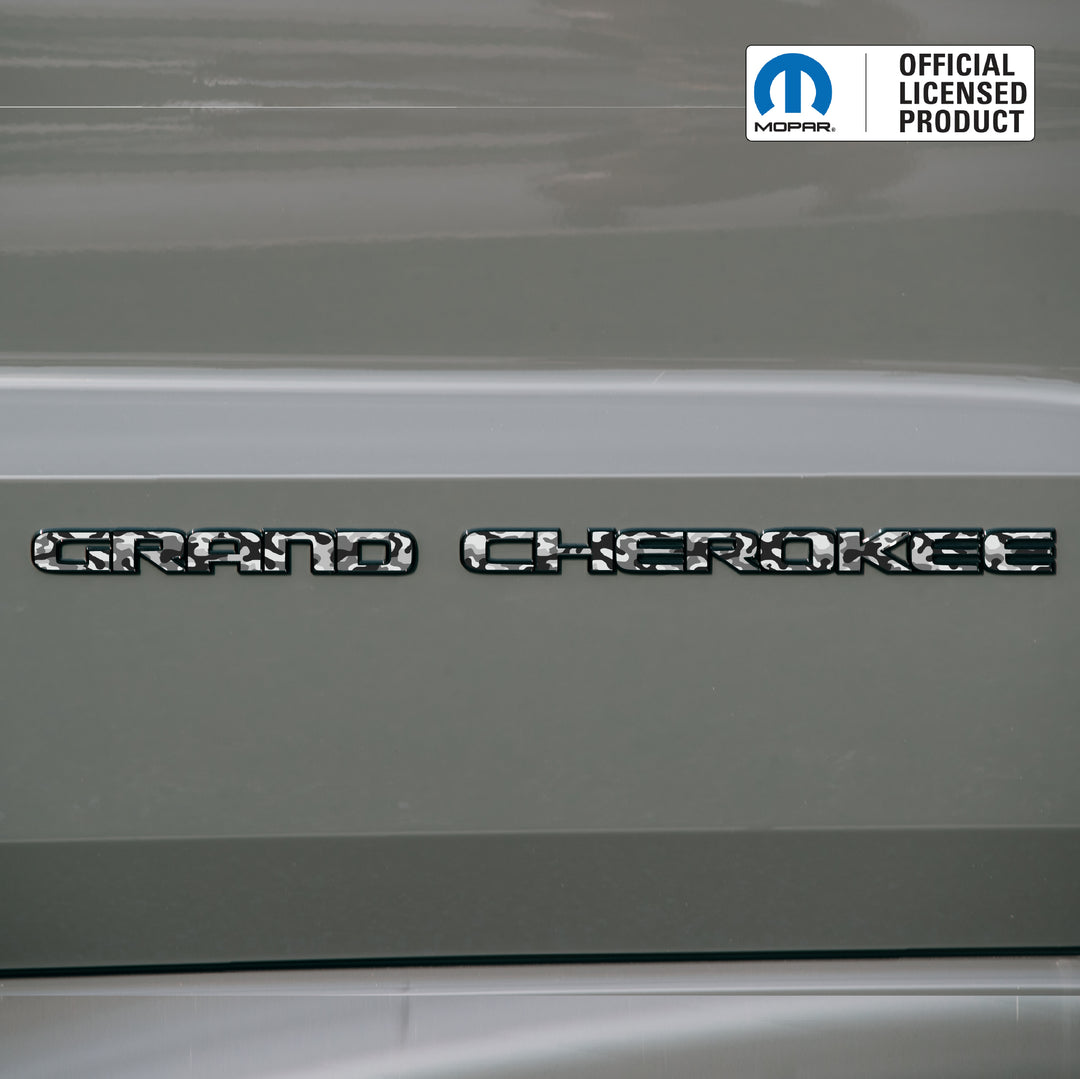 GRAND CHEROKEE Door Emblem Overlay Decals – Camo Print | Fits 2017–2022 Jeep Grand Cherokee WK2