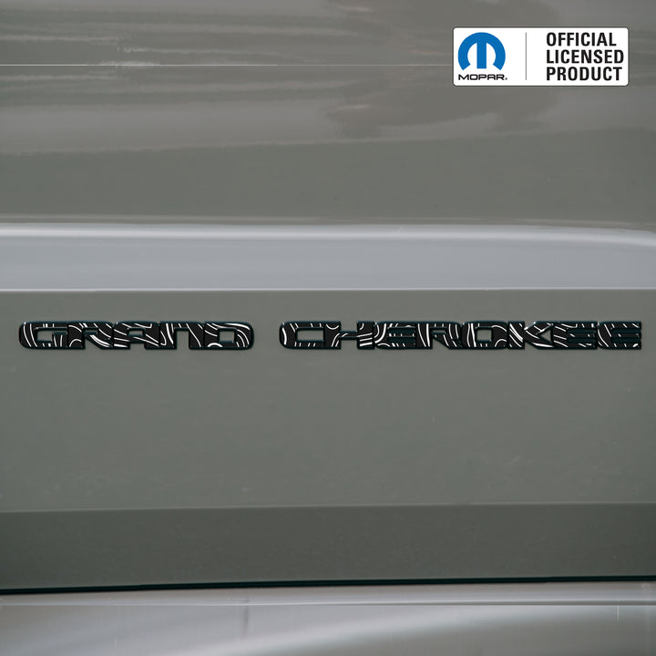 GRAND CHEROKEE Door Emblem Overlay Decals – Topographic Map Print | Fits 2017–2022 Jeep Grand Cherokee WK2