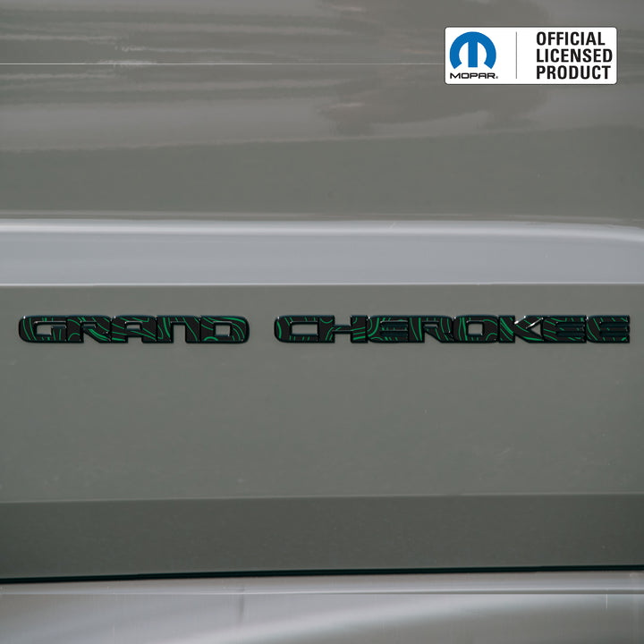 GRAND CHEROKEE Door Emblem Overlay Decals – Topographic Map Print | Fits 2017–2022 Jeep Grand Cherokee WK2