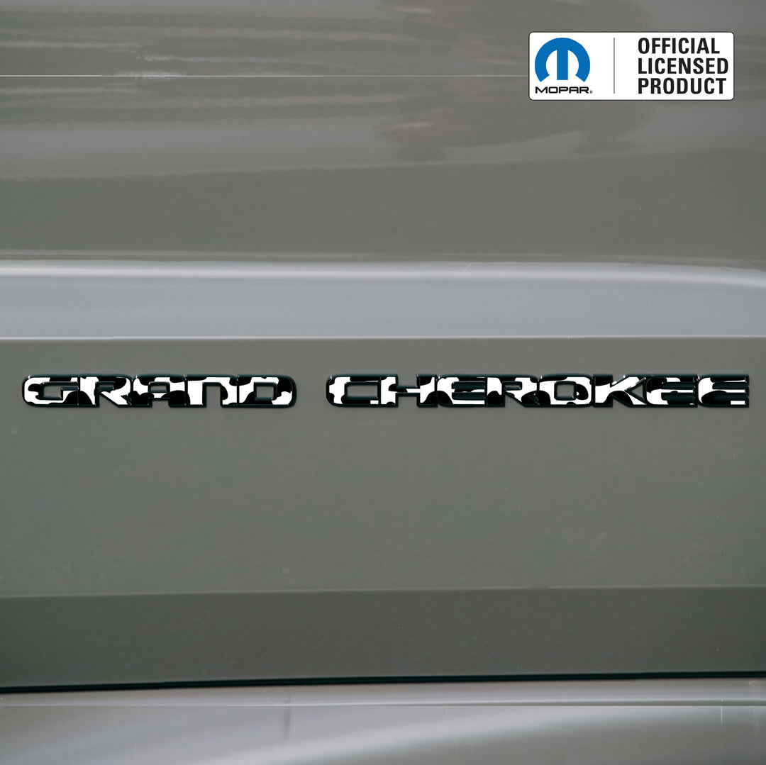 GRAND CHEROKEE Door Emblem Overlay Decals – Animal Print Designs | Fits 2017–2022 Jeep Grand Cherokee WK2