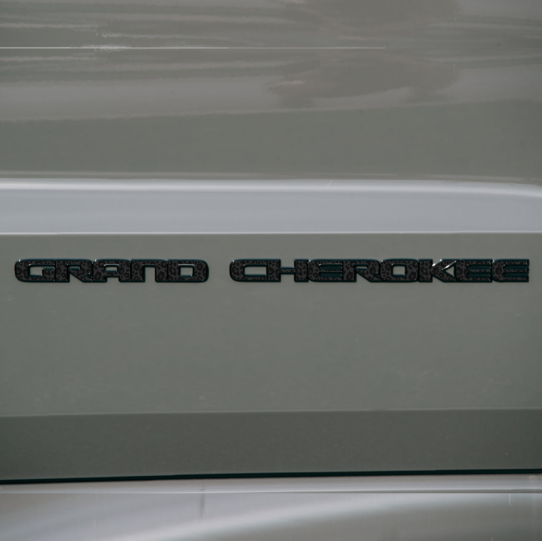 GRAND CHEROKEE Door Emblem Overlay Decals – Animal Print Designs | Fits 2017–2022 Jeep Grand Cherokee WK2