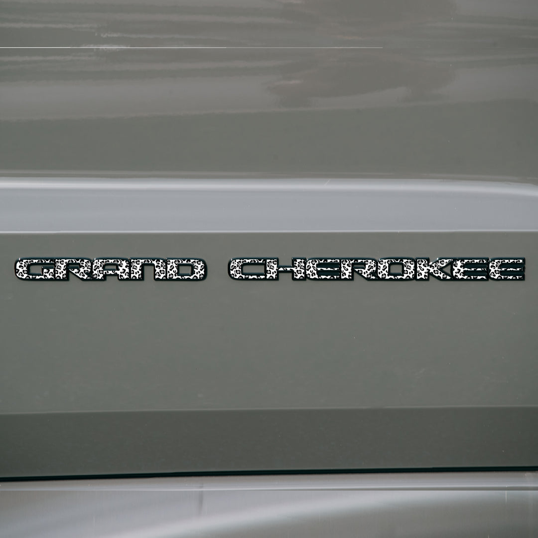 GRAND CHEROKEE Door Emblem Overlay Decals – Animal Print Designs | Fits 2017–2022 Jeep Grand Cherokee WK2