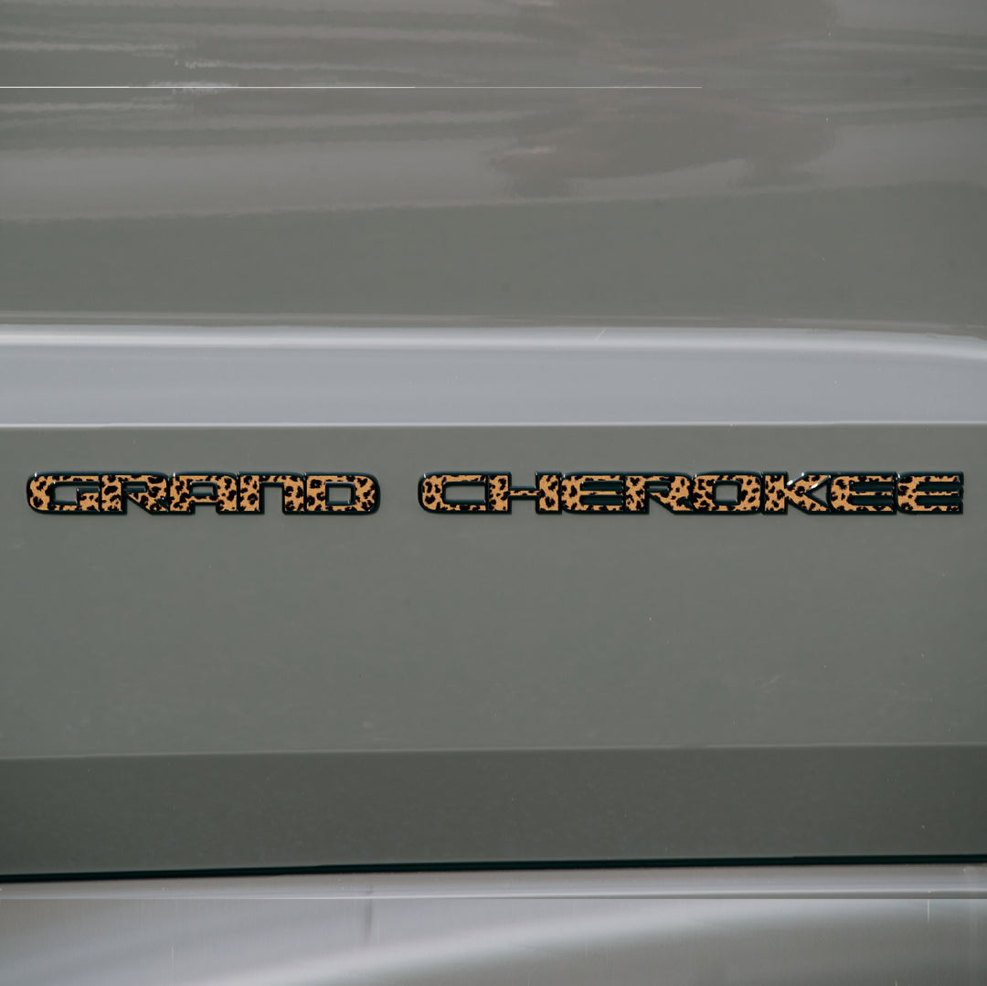 GRAND CHEROKEE Door Emblem Overlay Decals – Animal Print Designs | Fits 2017–2022 Jeep Grand Cherokee WK2