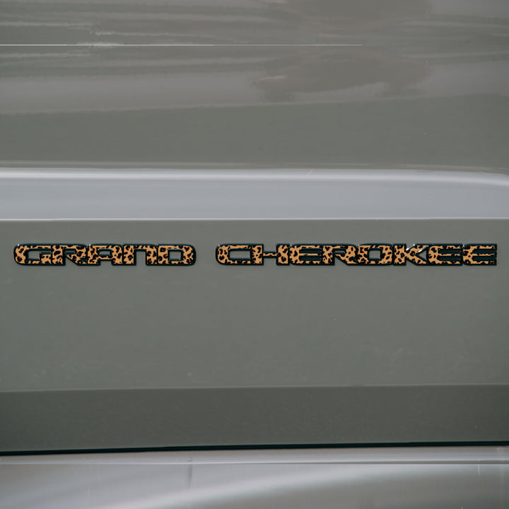 GRAND CHEROKEE Door Emblem Overlay Decals – Animal Print Designs | Fits 2017–2022 Jeep Grand Cherokee WK2