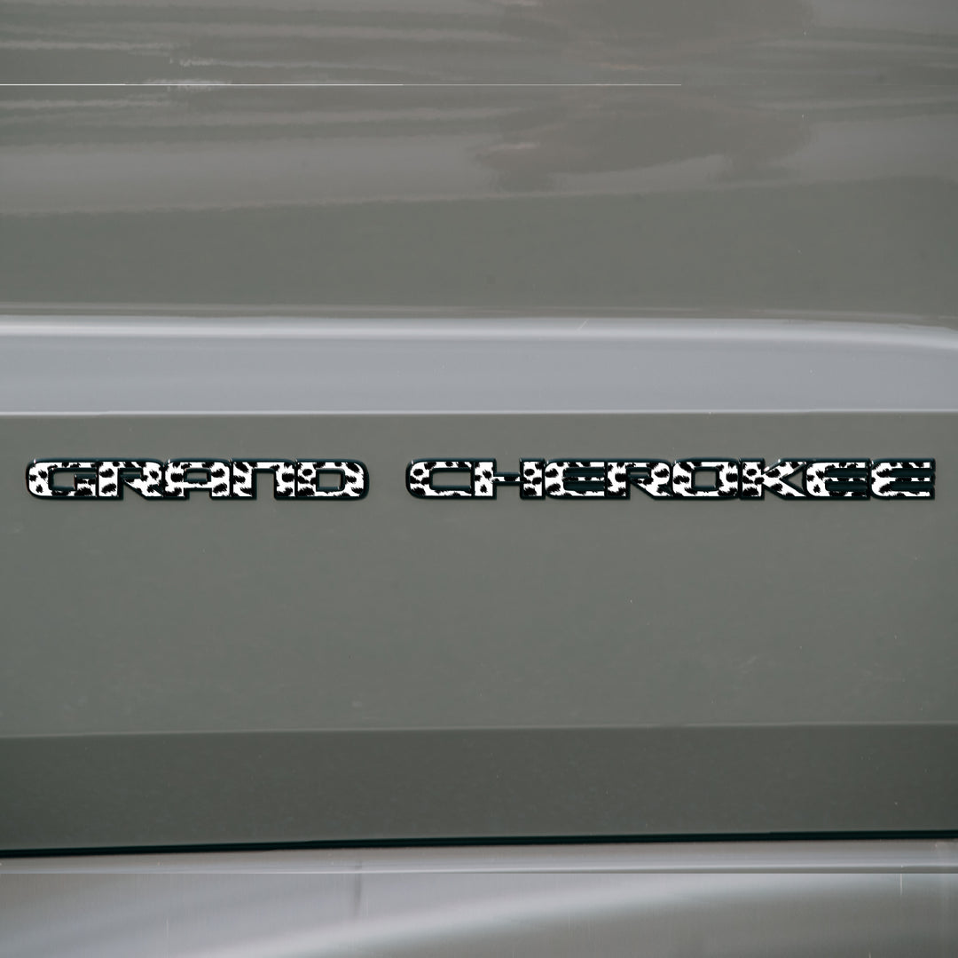 GRAND CHEROKEE Door Emblem Overlay Decals – Animal Print Designs | Fits 2017–2022 Jeep Grand Cherokee WK2