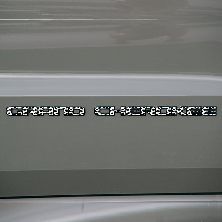 GRAND CHEROKEE Door Emblem Overlay Decals – Animal Print Designs | Fits 2017–2022 Jeep Grand Cherokee WK2