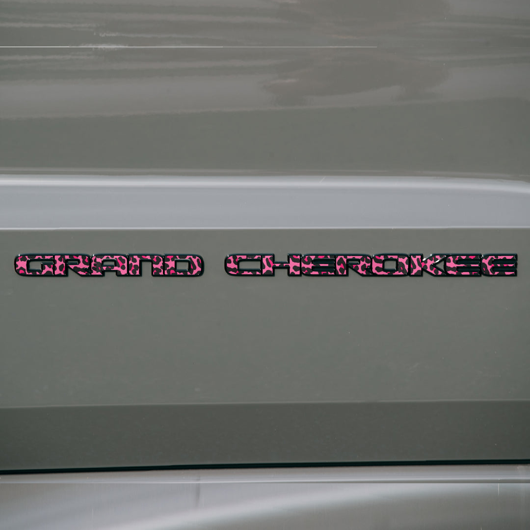 GRAND CHEROKEE Door Emblem Overlay Decals – Animal Print Designs | Fits 2017–2022 Jeep Grand Cherokee WK2