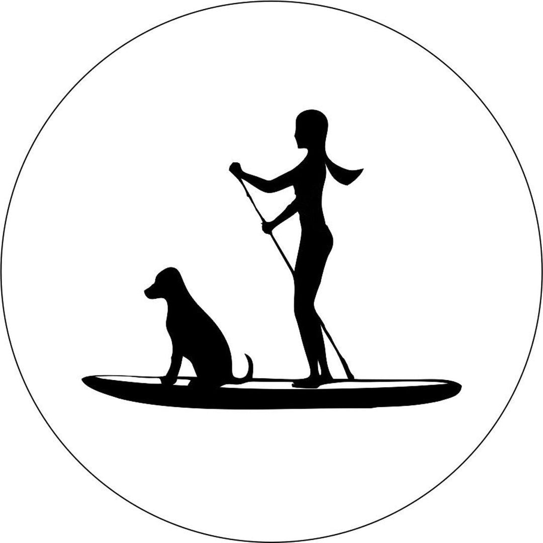 Woman and Her Dog Paddle Boarding Spare Tire Cover for Jeep, Bronco, Camper, RV, Van