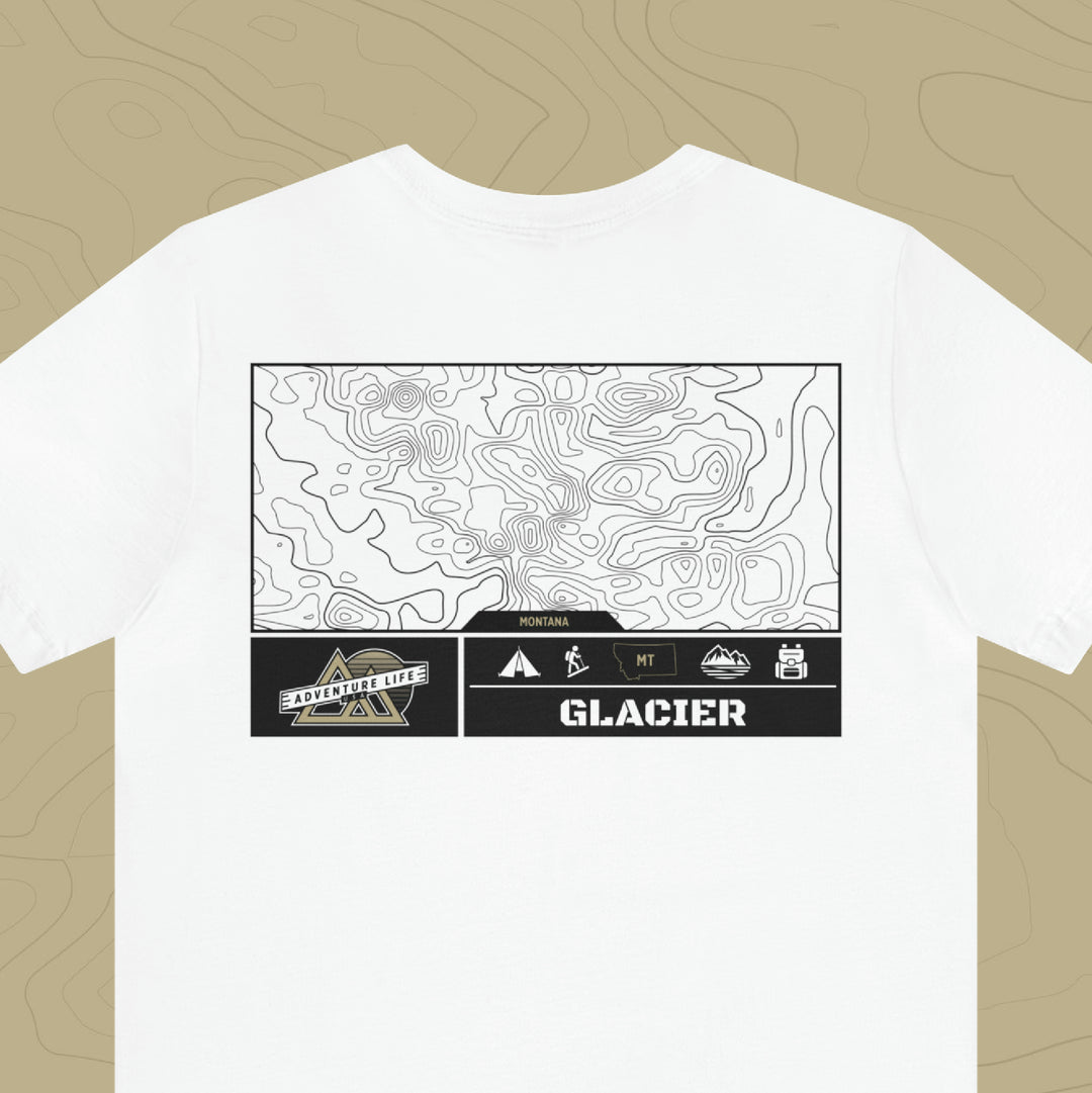 Glacier National Park - Adventure Life Trail Topographic Garment Dyed Tee