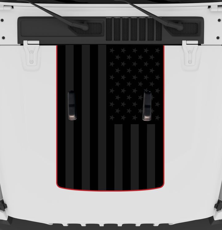 Black on Black American Flag Hood Graphic for Wrangler JL and Gladiator JT