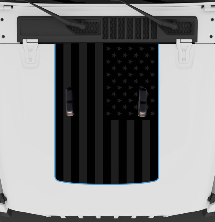 Black on Black American Flag Hood Graphic for Wrangler JL and Gladiator JT
