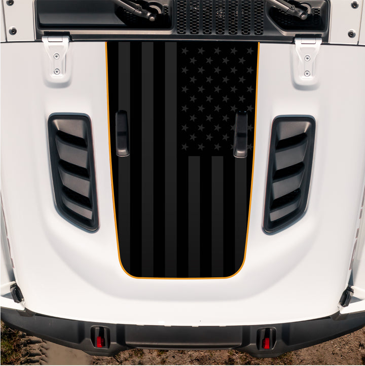 Black on Black American Flag Hood Graphic for Wrangler JL and Gladiator JT RUBICON models | With Outline