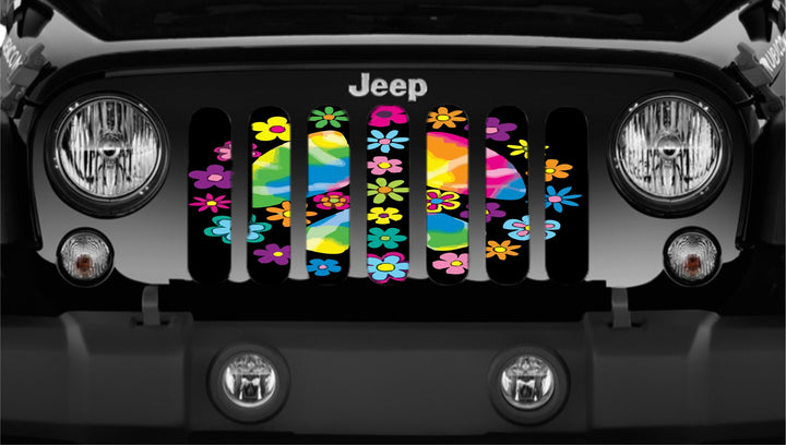 Hippie Peace Sign with Flowers Jeep Grille Insert