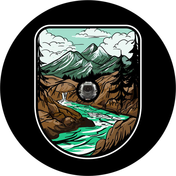 River in the Mountains Art Graphic Spare Tire Cover Design for Jeep, RV, Bronco, Camper & More