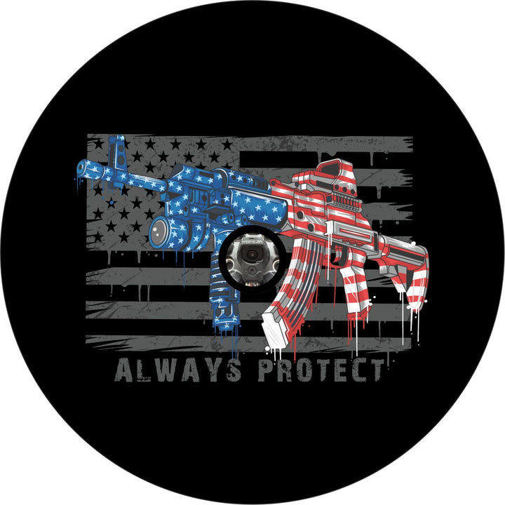 Always Protect American Flag & Gun Spare Tire Cover for Jeep, RV, Camper, Bronco & More