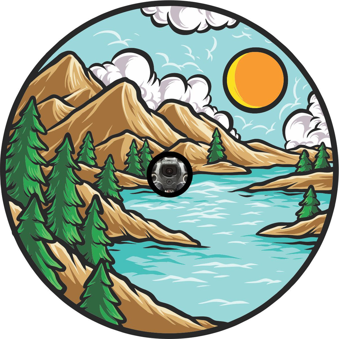 Artsy Scenic Mountain Views Creative Spare Tire Cover for Campers, RV, Bronco, Jeep, +