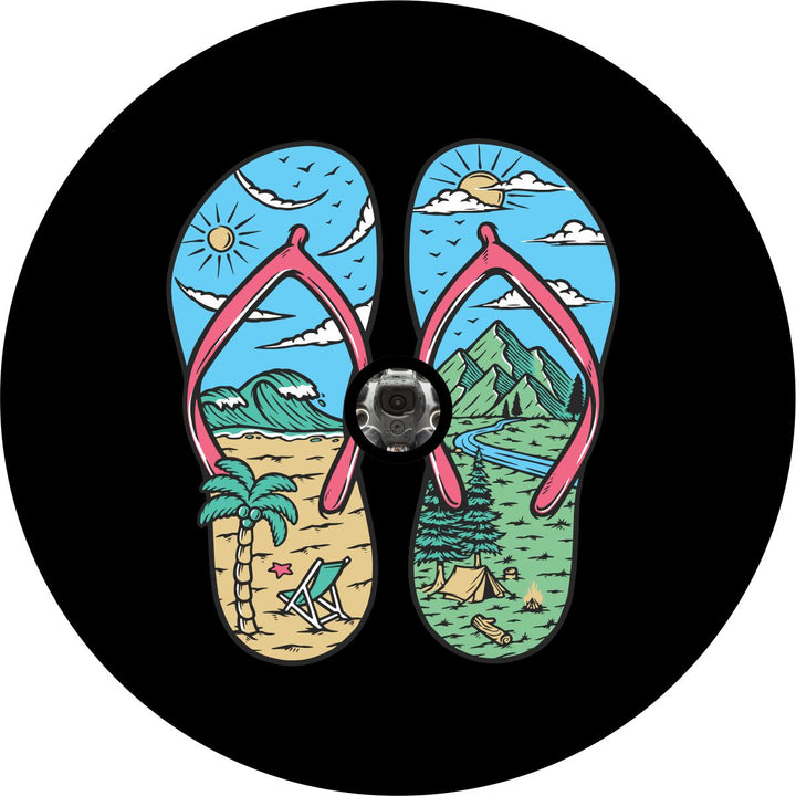 Beach and Mountain Flip Flop Spare Tire Cover for Jeep, Bronco, RV, Camper, & More