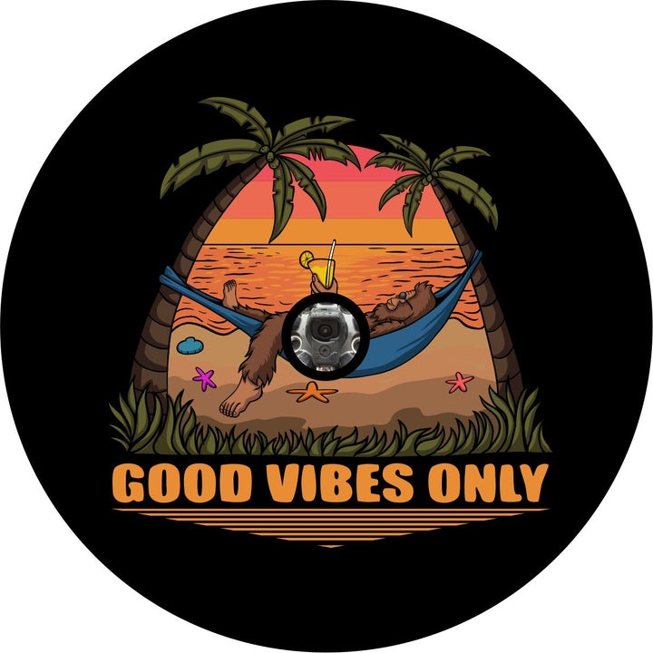 Good Vibes Only Sasquatch Bigfoot Tire Cover for Bronco, RV, Jeep, Camper, Etc.