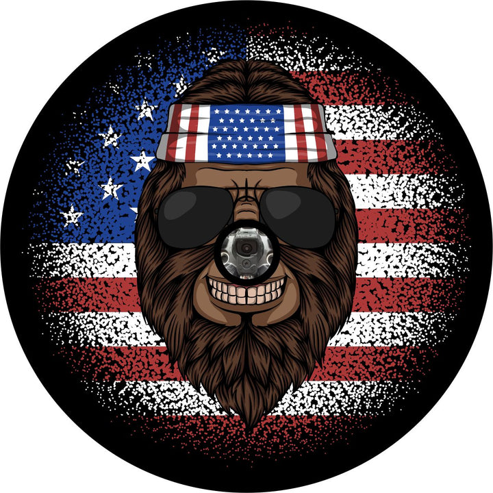 Hippie American Flag Bigfoot Sasquatch Spare Tire Cover