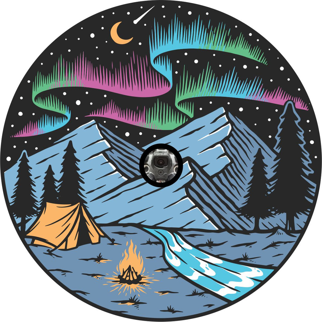 Camping Under the Northern Lights Spare Tire Cover - Jeep, Bronco, Camper, RV, & More