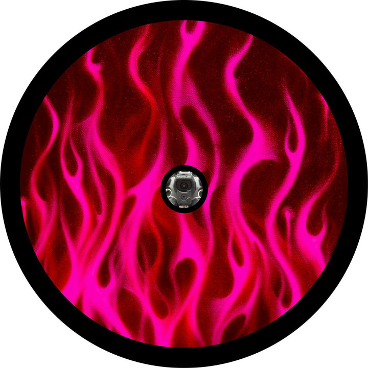 Flames - Hot Pink Spare Tire Cover for Jeep, Bronco, RV, & More