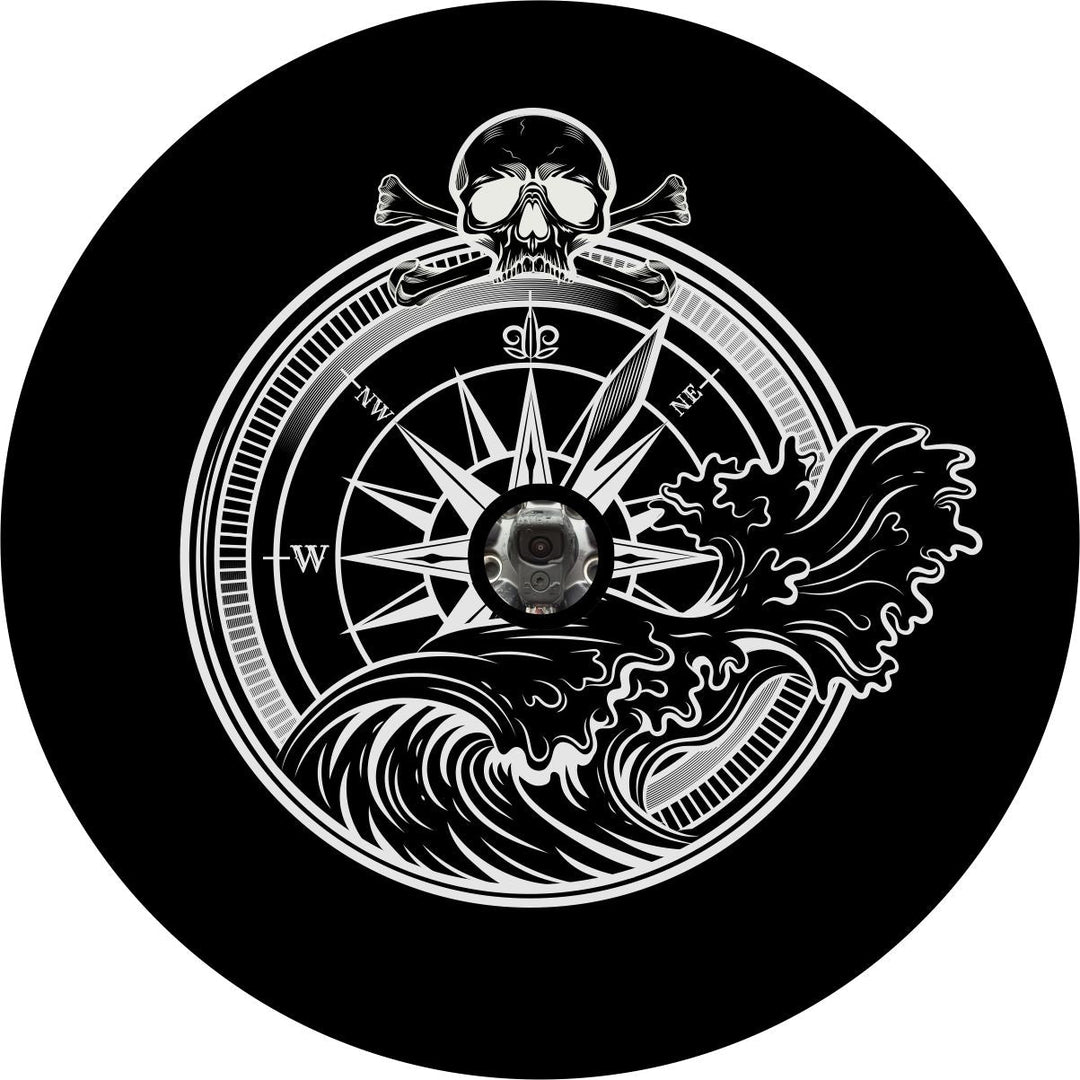 Pirate Skull & Compass Crashing Wave Spare Tire Cover - Jeep, Bronco, RV, Camper, & More