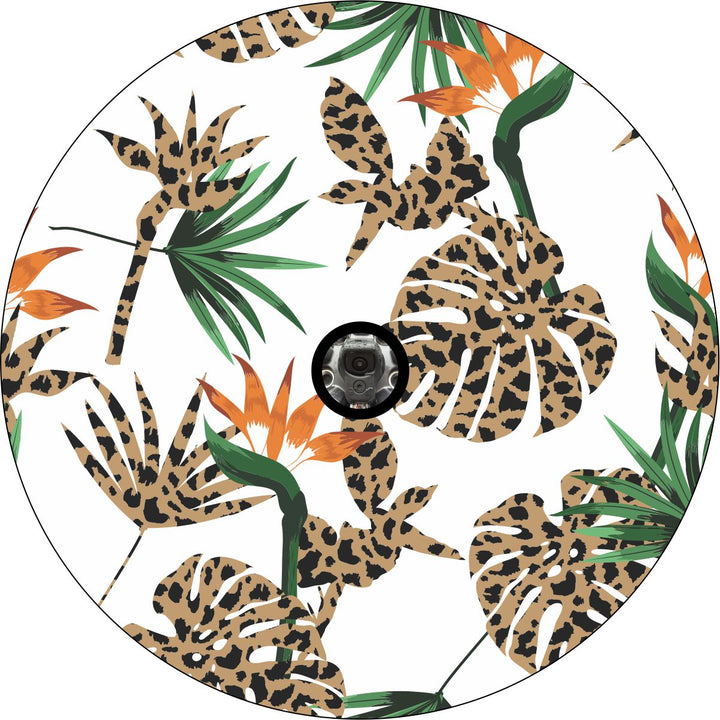 Leopard/Cheetah Print + Bird of Paradise Flower Spare Tire Cover