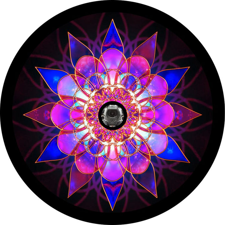 Magenta Pink Crystal Mandala Spare Tire Cover - Jeep, RV, Bronco, Camper, VW Bus, Van, & More