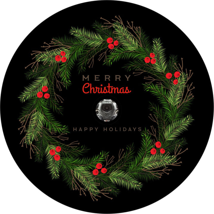 Merry Christmas Wreath Spare Tire Cover - Jeep, Bronco, RV, Camper & More