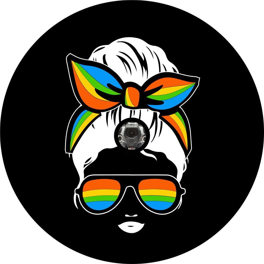 Messy Bun Woman Silhouette With Rainbow Bandana and Sunglasses