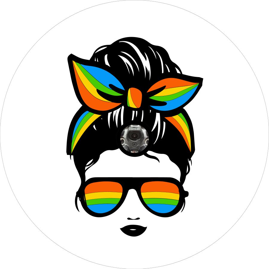 Messy Bun Woman Silhouette With Rainbow Bandana and Sunglasses