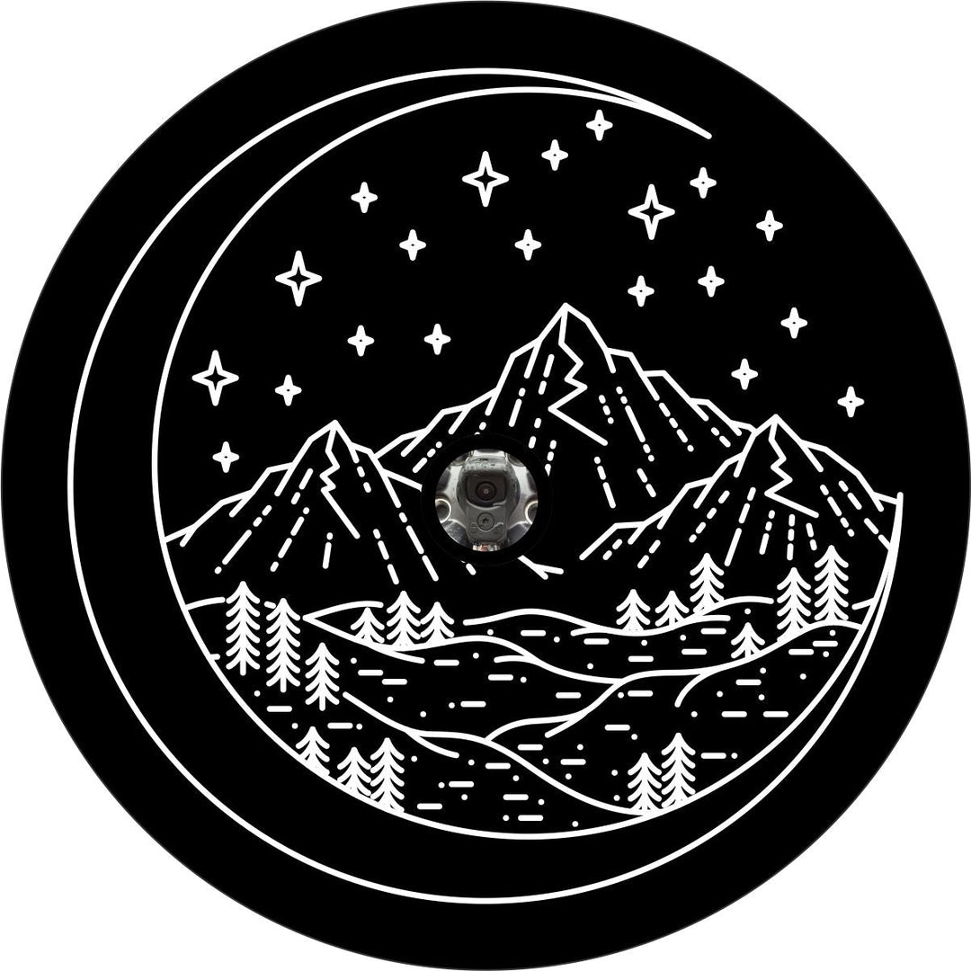 Mountains in The Crescent Moon Spare Tire Cover for Jeep, RV, Bronco, Camper, FJ, Trailer, & More