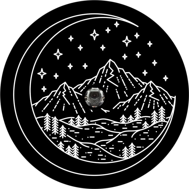 Mountains in The Crescent Moon Spare Tire Cover for Jeep, RV, Bronco, Camper, FJ, Trailer, & More