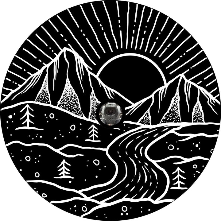 River Flowing Mountain Range at Sunset Spare Tire Cover  Jeep, RV, Bronco, Camper, Trailer, Van, Etc.