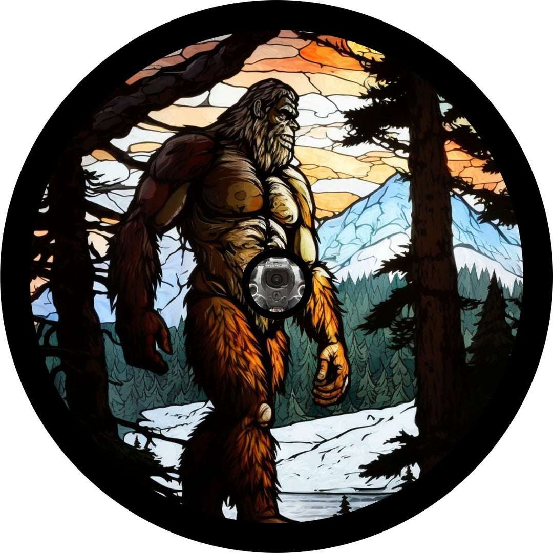 Stained Glass Bigfoot Sasquatch Spare Tire Cover - Jeep, Bronco, RV, Camper, Van, Etc.