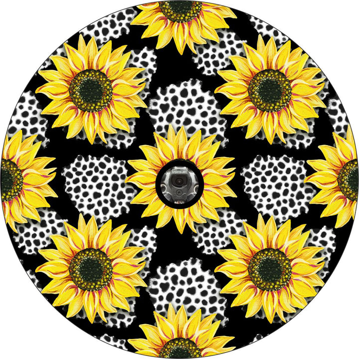 Sunflowers with Leopard Print Spare Tire Cover for Jeep, Bronco, RV, Camper, & More